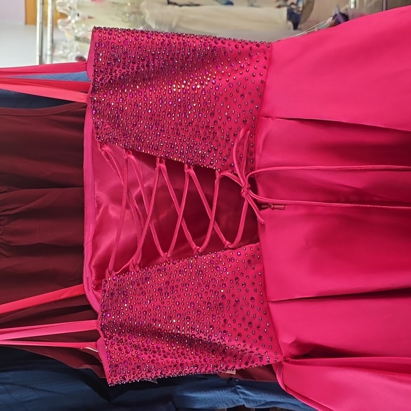 Hot Pink Strapless Prom Dress - Picture 5 of 7